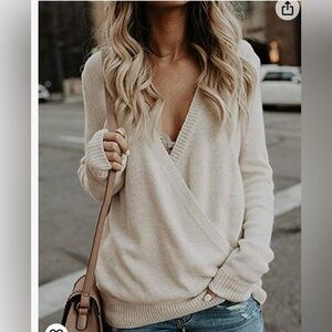 Joint Relaxed fit Crossover Front V-Neck Sweater NWT XL Cream
